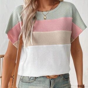 SHEIN Pastel Color Block Short Sleeve Top